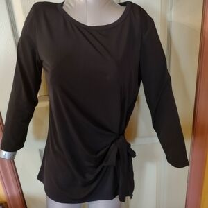 Ava James women's size medium long sleeve tie black blouse shirt top